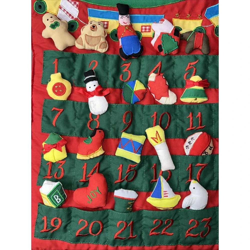 Vintage Countdown to Christmas Advent Calendar Fabric Plush Hook Loop Hanging